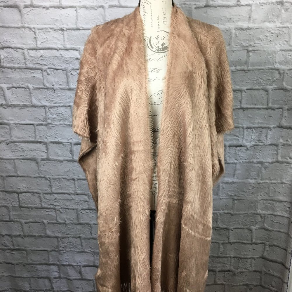 Golden Faux Fur Shawl with Fringe